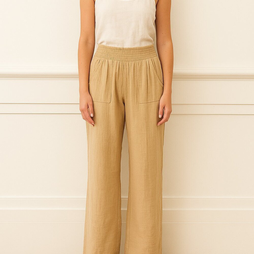 Sincerely Jules x GAP Beige Cotton Wide Leg Pants XS Smocked Waist Boho Style